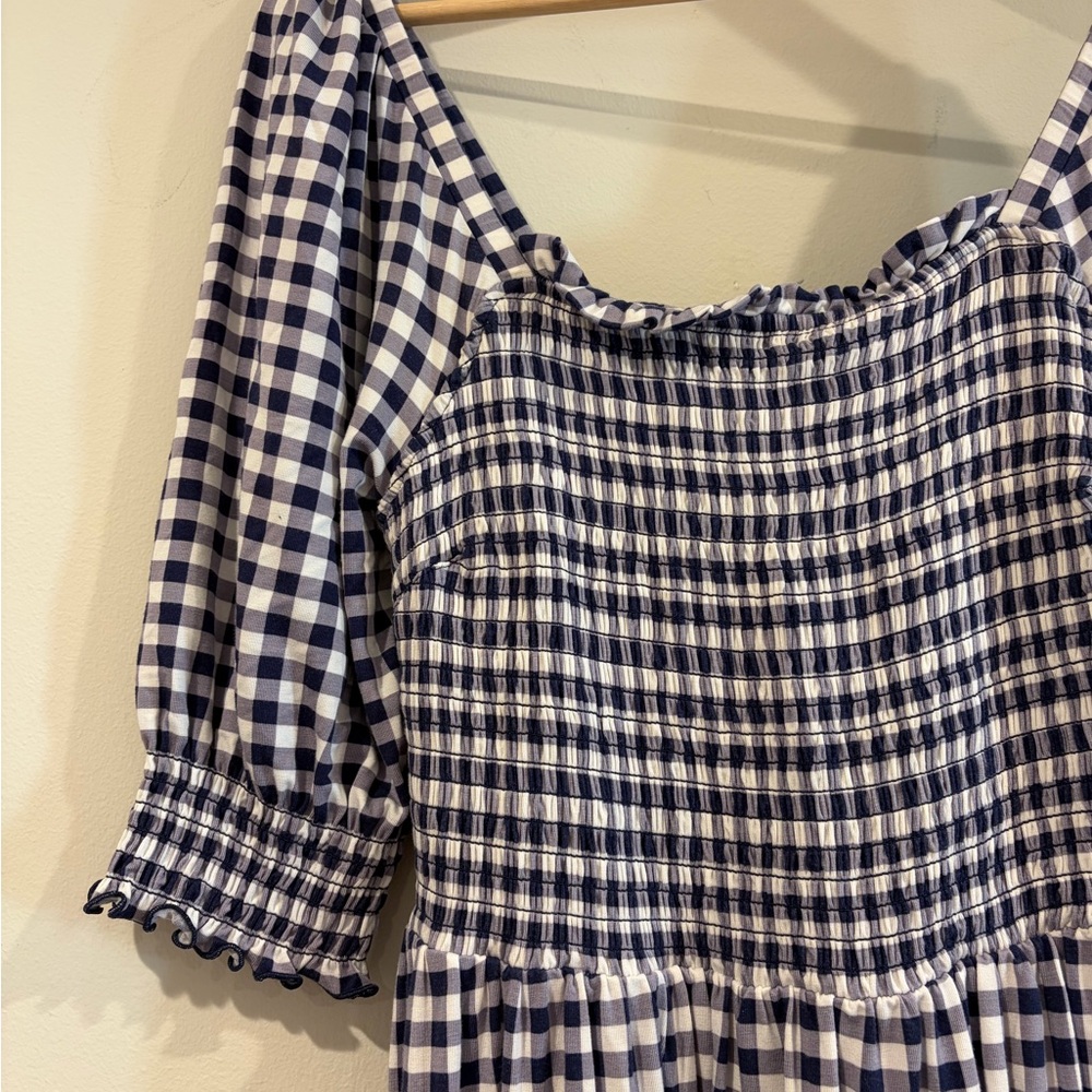 Draper James Blue and White Gingham Smocked Dress
